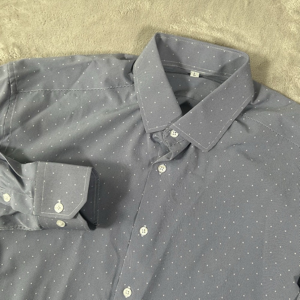 State & Liberty Shirt Mens L Blue Geometric AOP Stretch Performance Athletic EUC